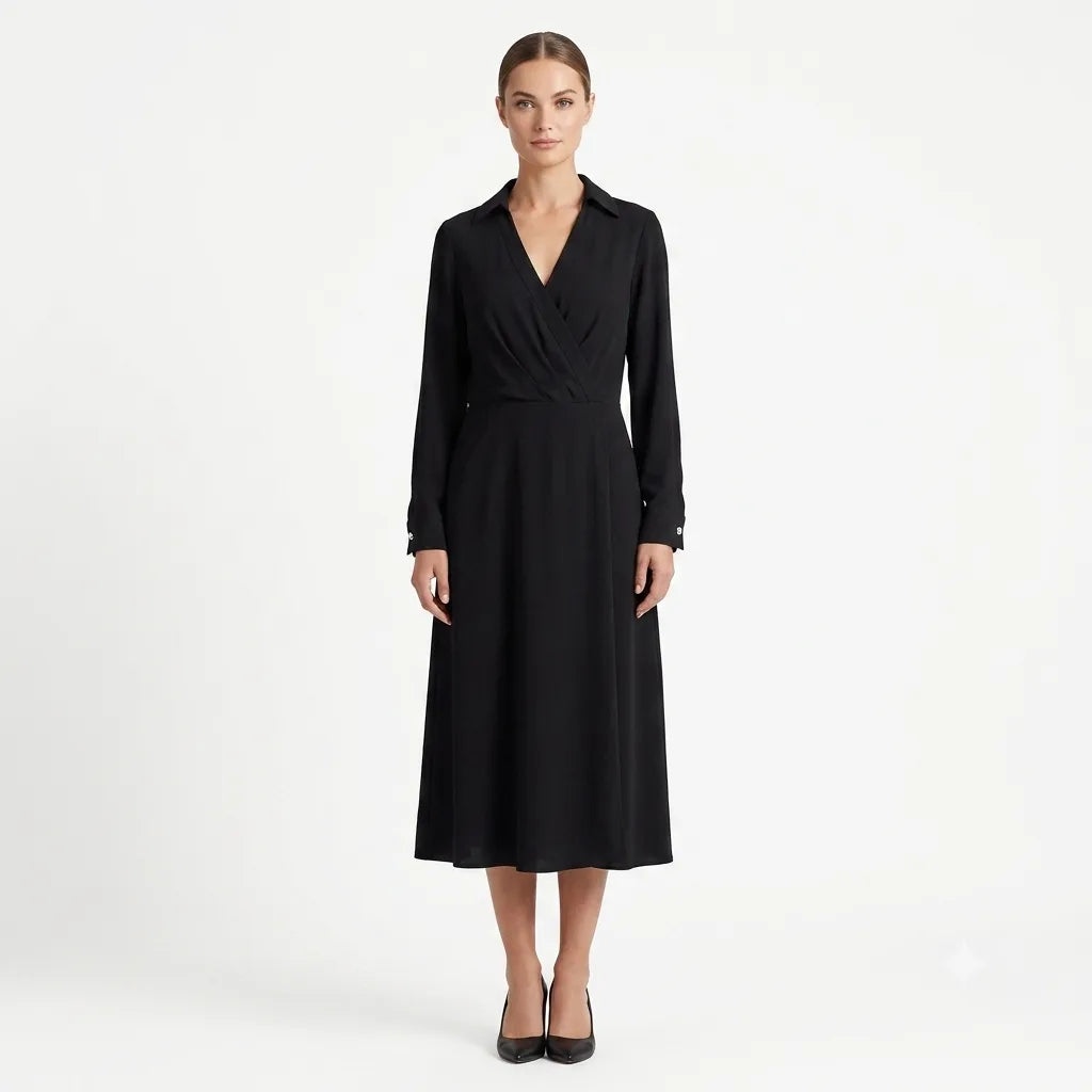 Lauren Ralph Lauren Women's Black Long-Sleeve Surplice Georgette Midi Dress