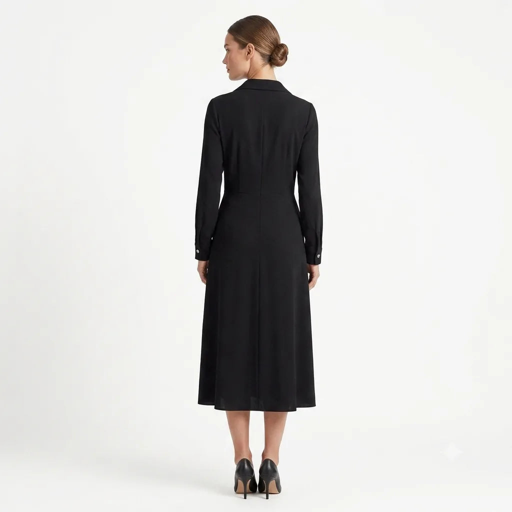 Lauren Ralph Lauren Women's Black Long-Sleeve Surplice Georgette Midi Dress
