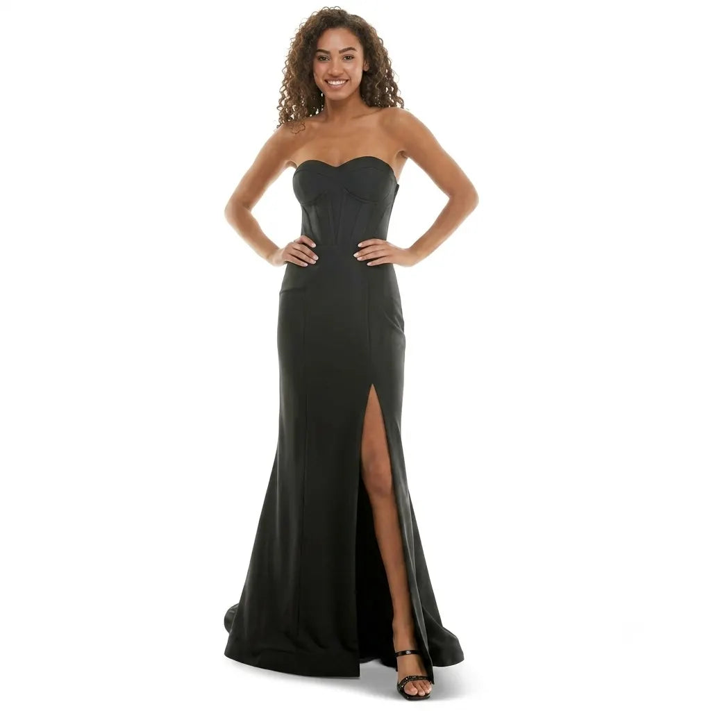 B Darlin Women's Black Corset Bodie Evening Gown Dress