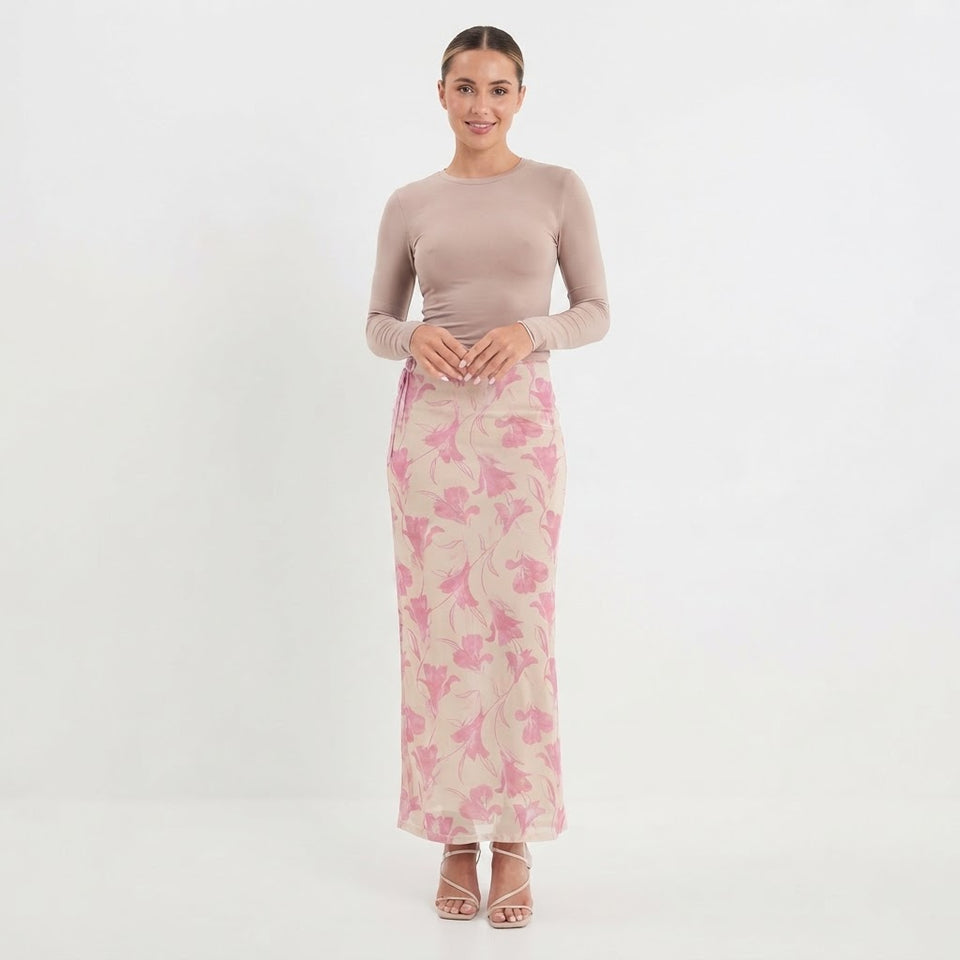 Sinsay Women's Beige & Pink Floral Maxi Skirt