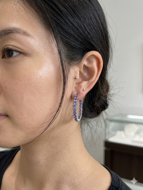 On 34th Women's Purple/Sliver  Crystal Station Medium Hoop Earrings |  On 34th in Lebanon