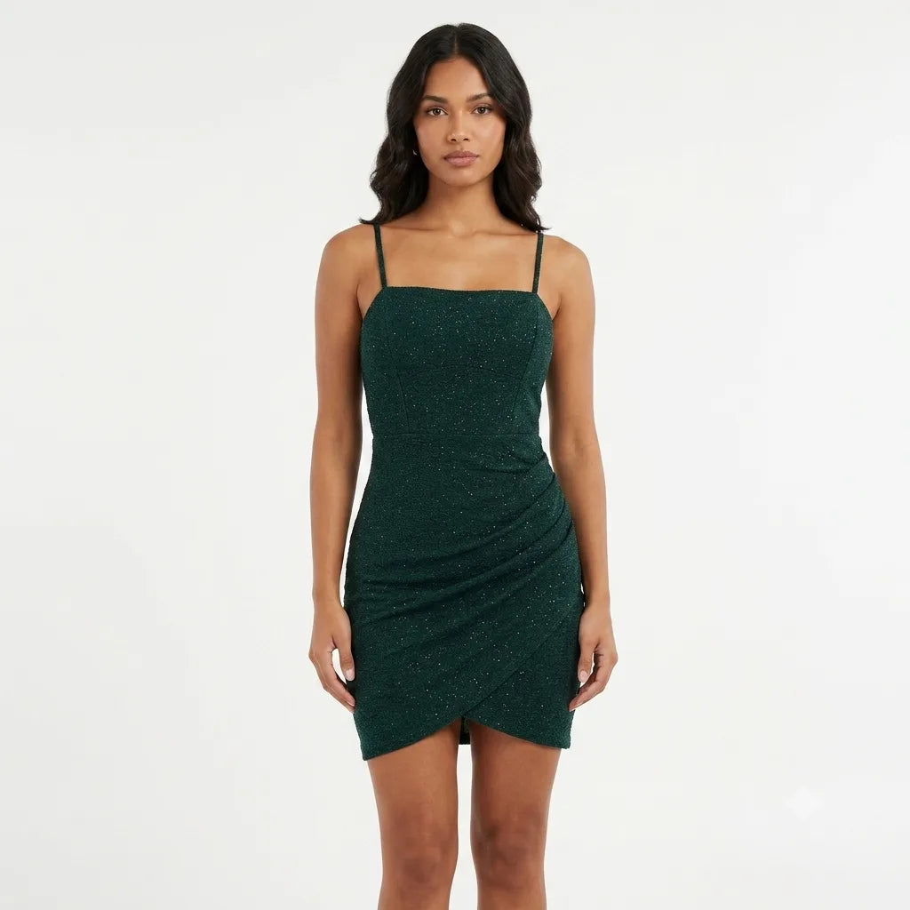 Crystal Doll Women's Olive Green Shimmer Bodycon Mini Dress