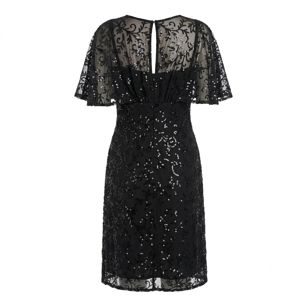 R & M Richards Women's Black Flutter-Sleeve Cocktail Dress