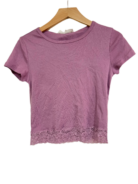 Hippie Rose Women's Purple Lace Trim Short-Sleeve Blouse | Hippie Rose In Lebanon