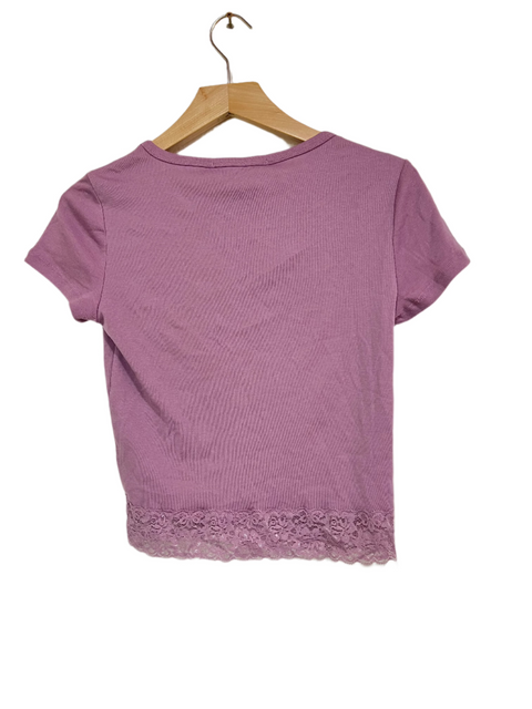 Hippie Rose Women's Purple Lace Trim Short-Sleeve Blouse | Hippie Rose In Lebanon