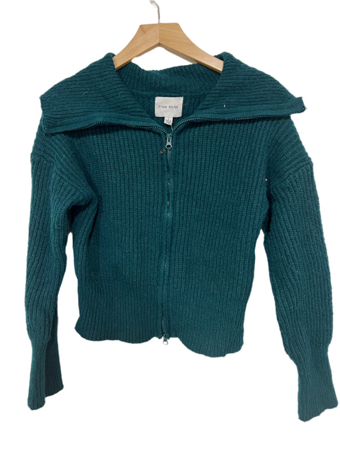 Pink Rose Women's Dark Green Collared Zip-Up Cardigan |Pink Rose  In Lebanon
