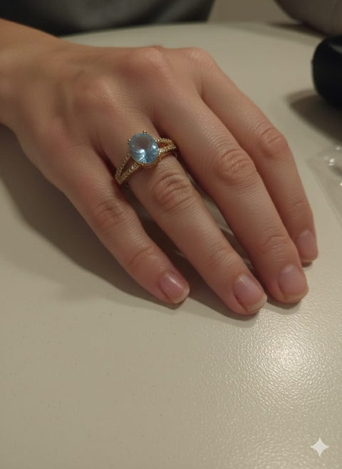 SD Women's Gold-Tone Ocean Glow Oval Gem Ring | SD In Lebanon