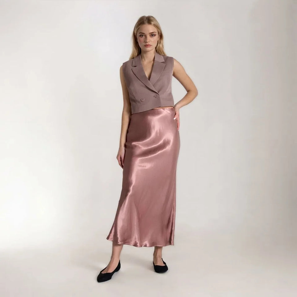 Sinsay Women's Golden-Brown Satin Midi Skirt