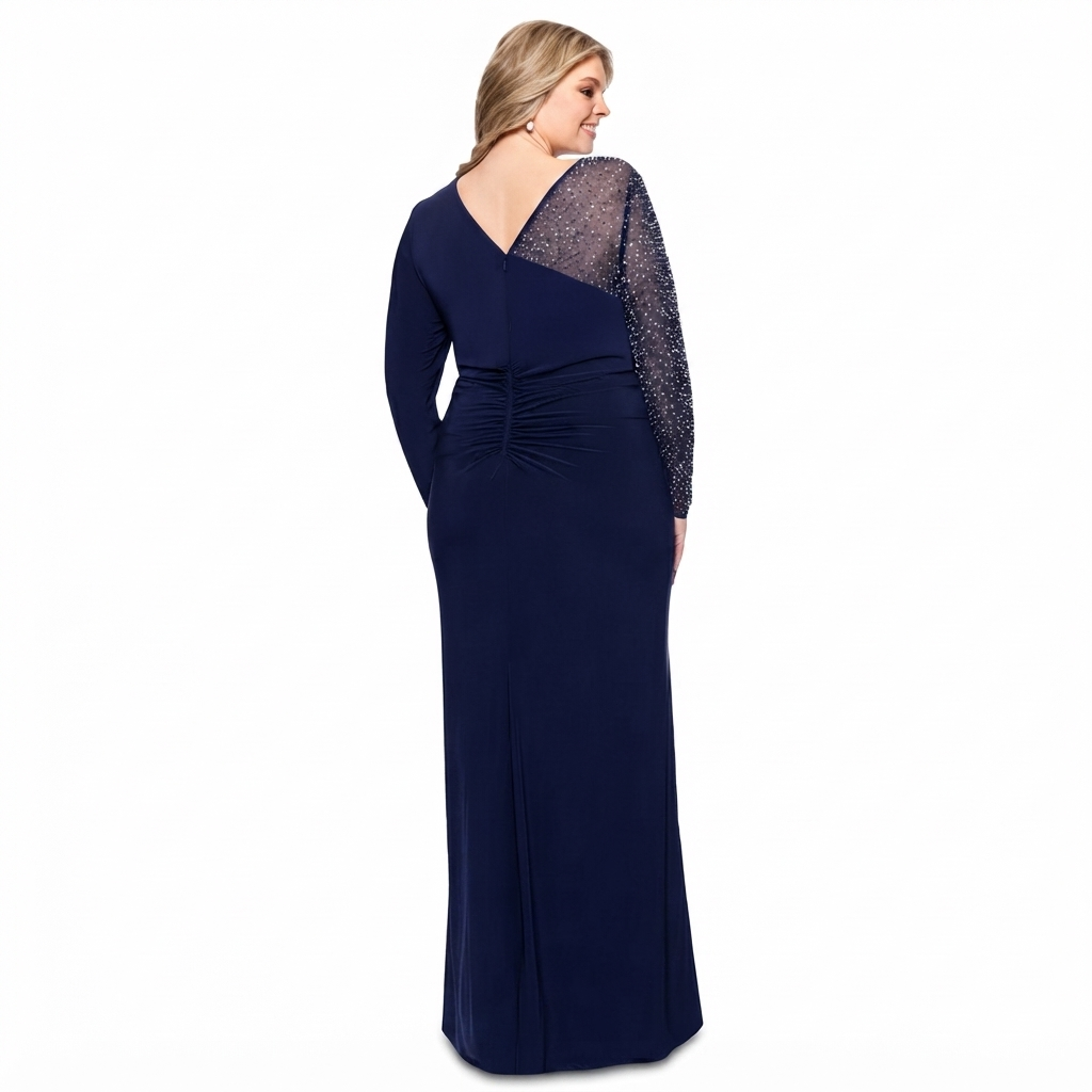 Betsy & Adam Women's Navy Plus Size Embellished One-Sleeve Ruched Dress