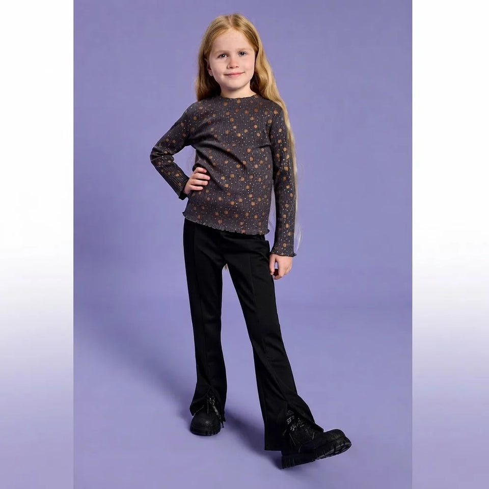 Sinsay Girl's Grey All Over Printed Rib Knit Blouse