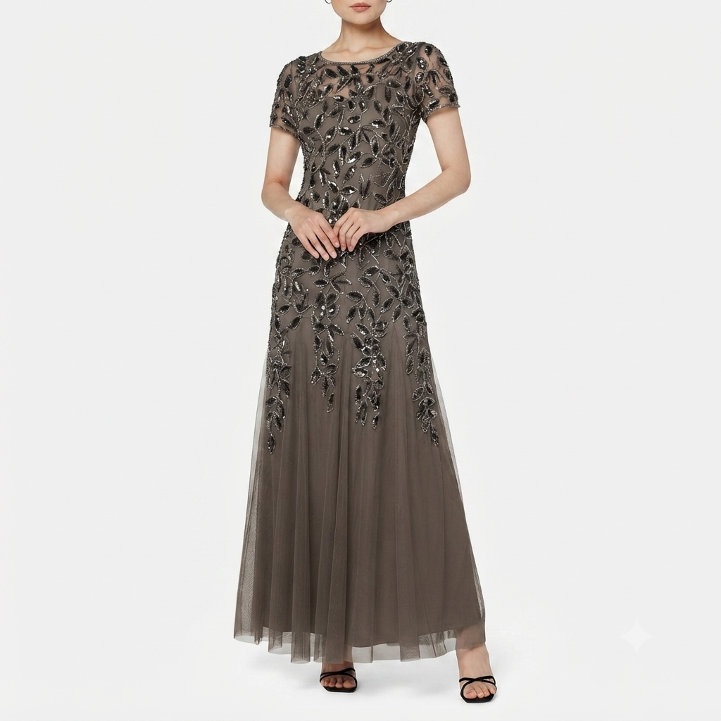 Adrianna Papell Women's Brown Floral Beaded Dress