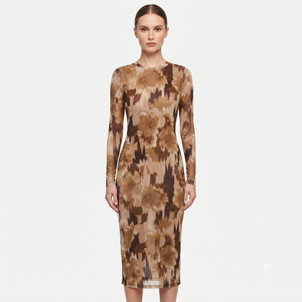 Steve Madden Women's Multicolor Mesh Long Sleeves Dress
