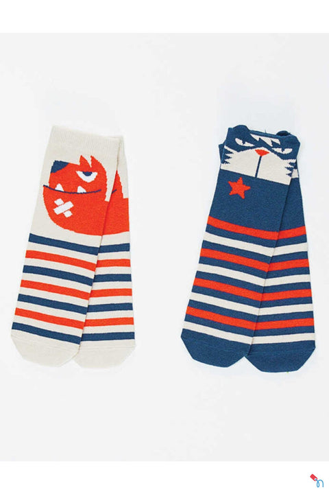 Deno Kids Boy's  Grey /Navy Cat and Dog Print  Pack of 2 Socks | Deno Kids  in Lebanon