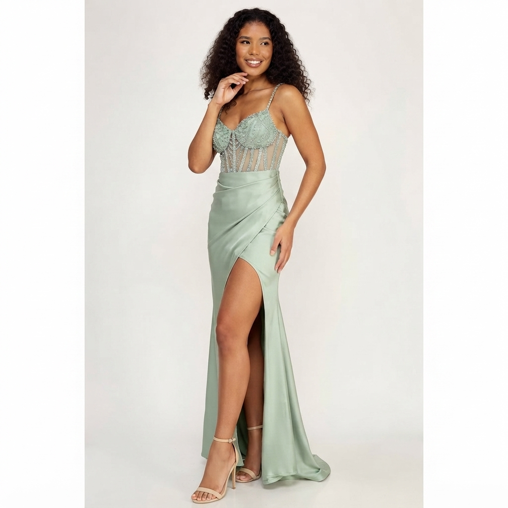 B Darlin Women's Sage Green Strappy Sequined-Lace Maxi Dress