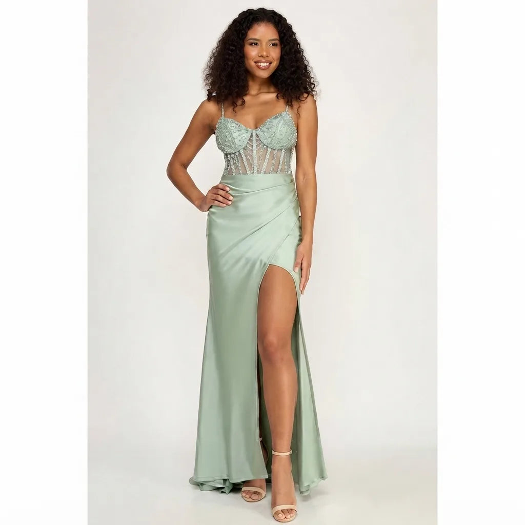 B Darlin Women's Sage Green Strappy Sequined-Lace Maxi Dress