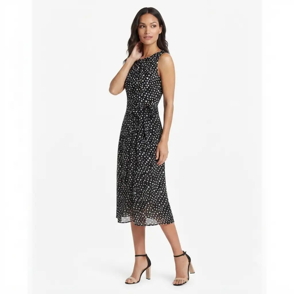 NY Collection Women's Black & White Polka-Dot Midi Dress