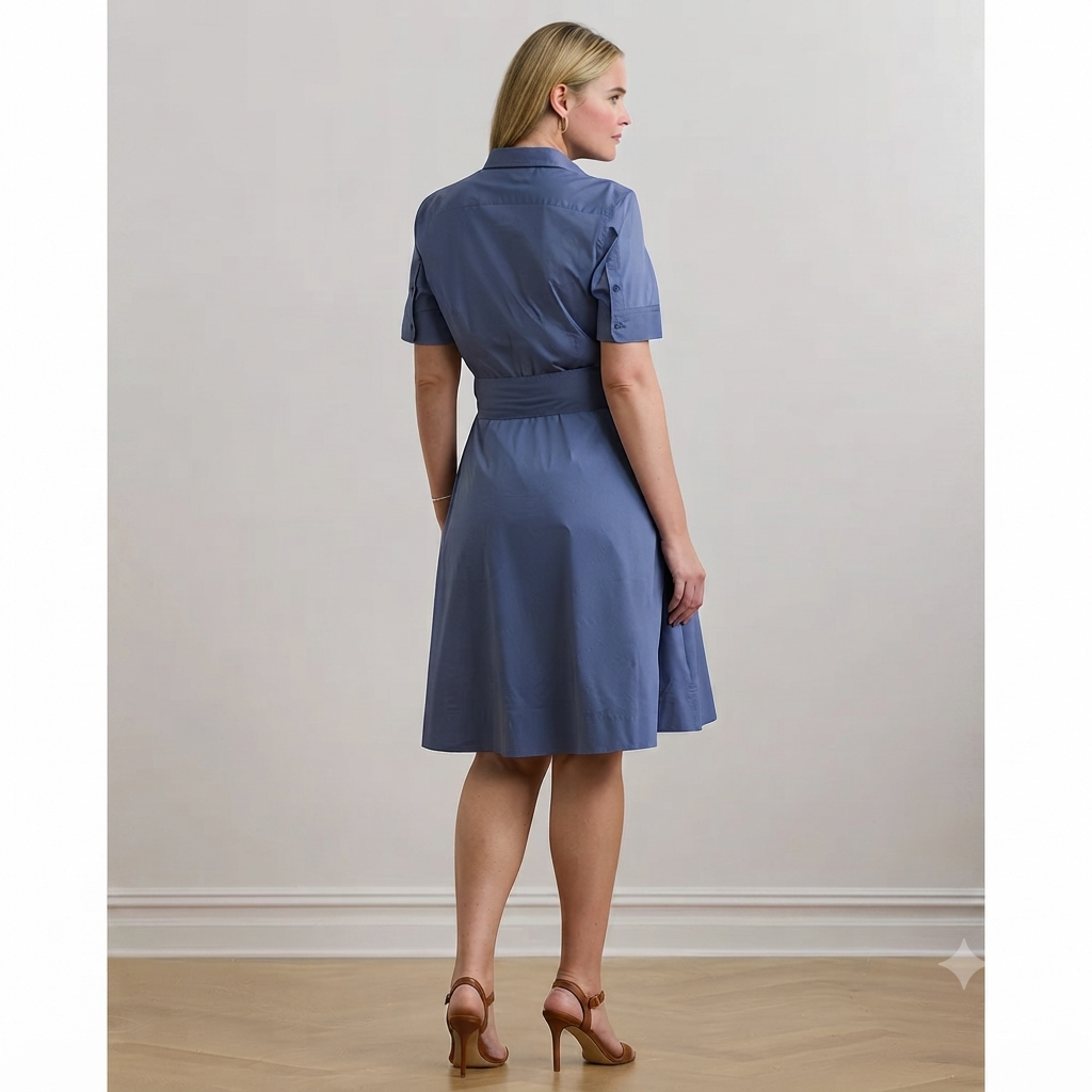 Lauren Ralph Lauren Women's Dusty Blue Belted Shirtdress