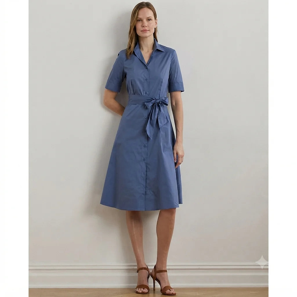 Lauren Ralph Lauren Women's Dusty Blue Belted Shirtdress