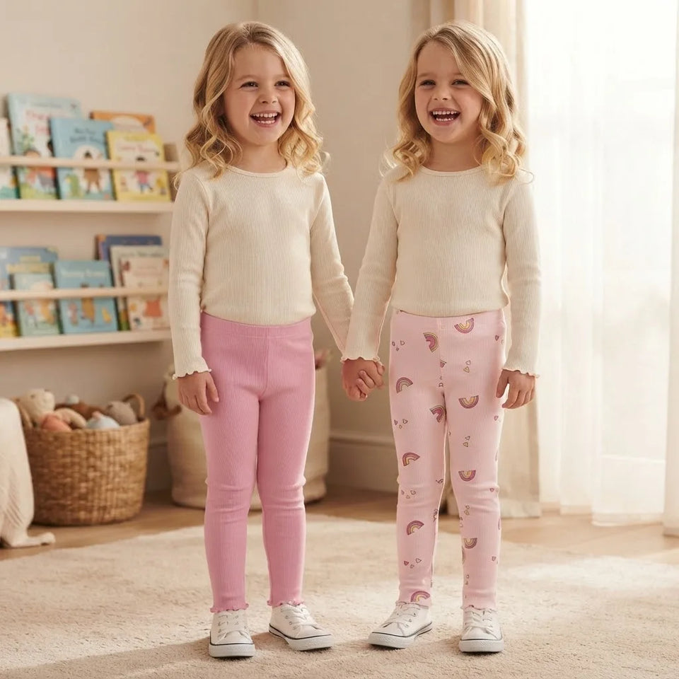 Sinsay Girl's Pink Printed Pack Of 2 Ribbed Leggings