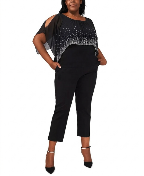 MSK Women's Black Plus Size Beaded Overlay Blouse | MSK In Lebanon