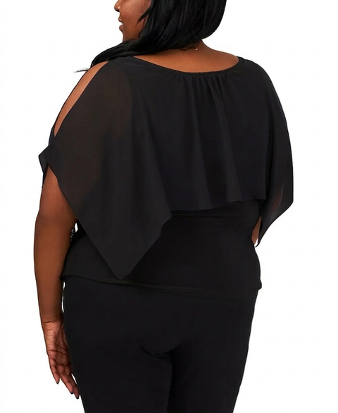 MSK Women's Black Plus Size Beaded Overlay Blouse | MSK In Lebanon