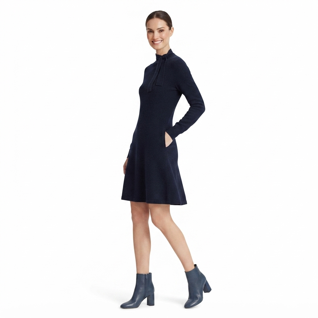 CeCe Women's Navy Mock Neck A-Line Dress