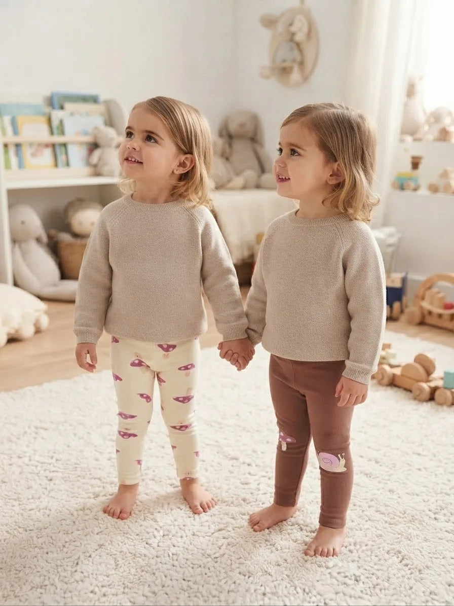 Sinsay Girl's Brown & Cream Mushroom Pattern Pack Of 2 Leggings