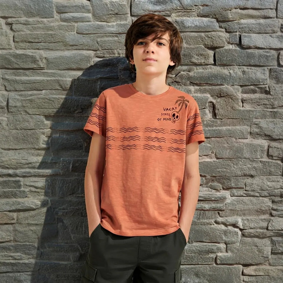 Sinsay Boy's Dark Orange Decorative Print T-Shirt