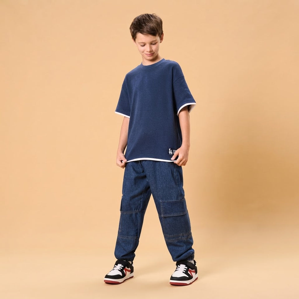 Sinsay Boy's Dark Blue Oversize Cotton T-Shirt