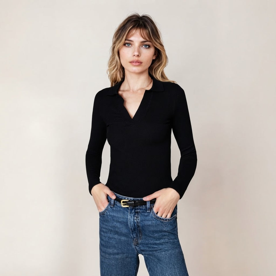Sinsay Women's Black Long-Sleeves Collar Neck Bodysuit