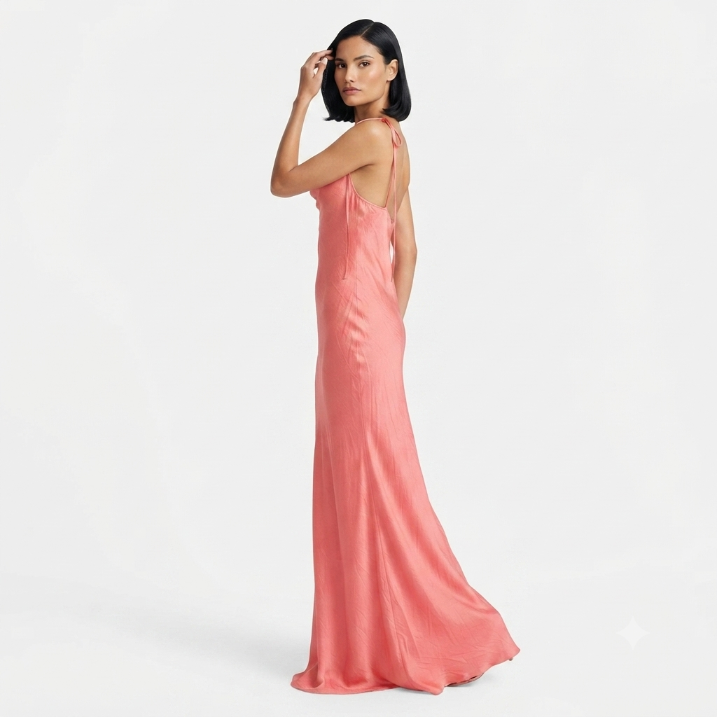 Alex & Sophia Women's Pink Cowl Neck Tie-Strap Satin Maxi Dress