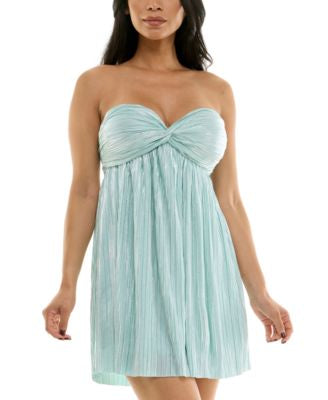 Katia Rae Women's Light Aqua Strapless Pleated Mini Dress