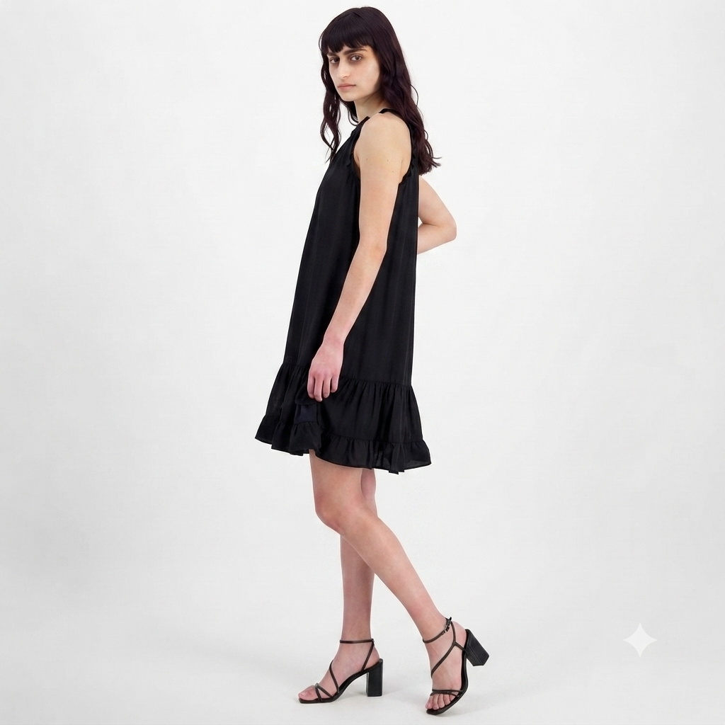 Signature Women's Black Ruffled Halter Neck Mini Dress