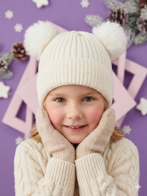 Sinsay Girl's Off White Beanie With Pom Pom Beetlejuice | Sinsay In Lebanon