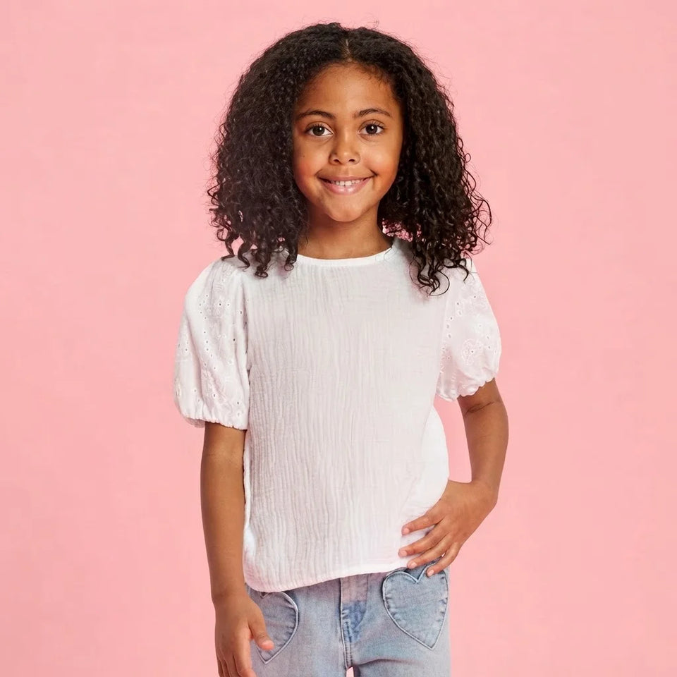 Sinsay Girl's White Balloon Sleeves T-Shirt