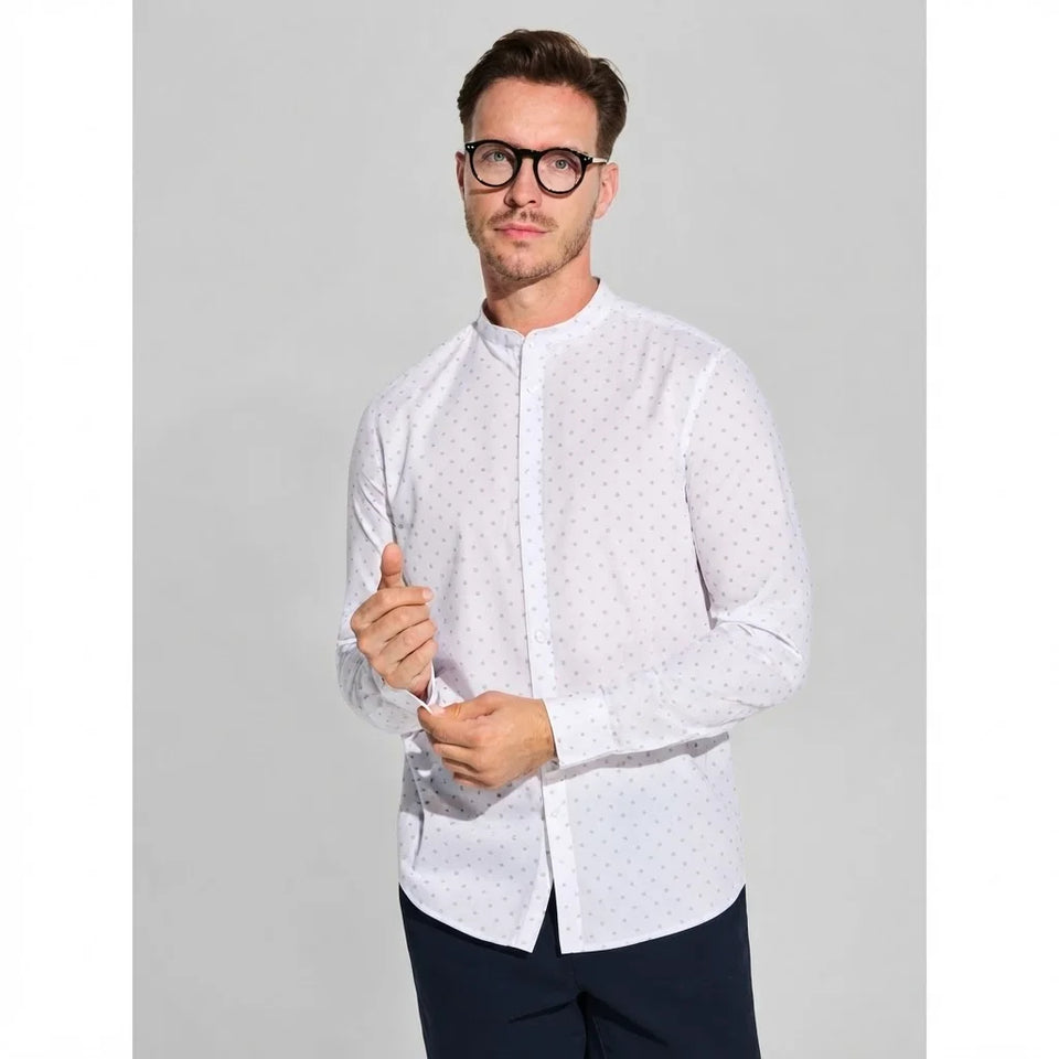 Sinsay Men's White Patterned Long-Sleeves Shirt