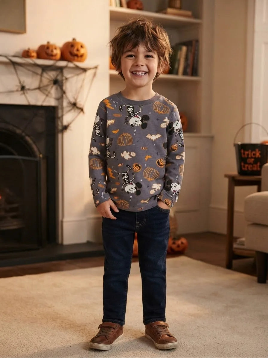 Sinsay Boy's Grey Mickey Mouse Round Neck Blouse