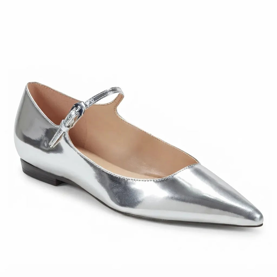 Marc Fisher Women's Silver Pointed Toe Mary Jane Flats