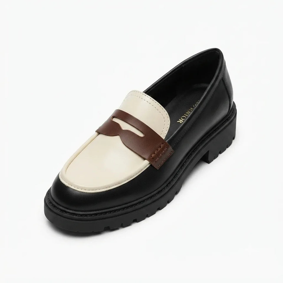 Marc Fisher Women's Black & Beige Leather Loafers