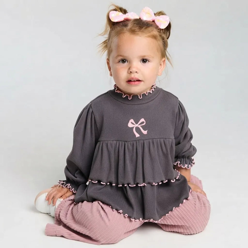 Sinsay Baby Girl's Grey Ribbed Stiff Collar Blouse