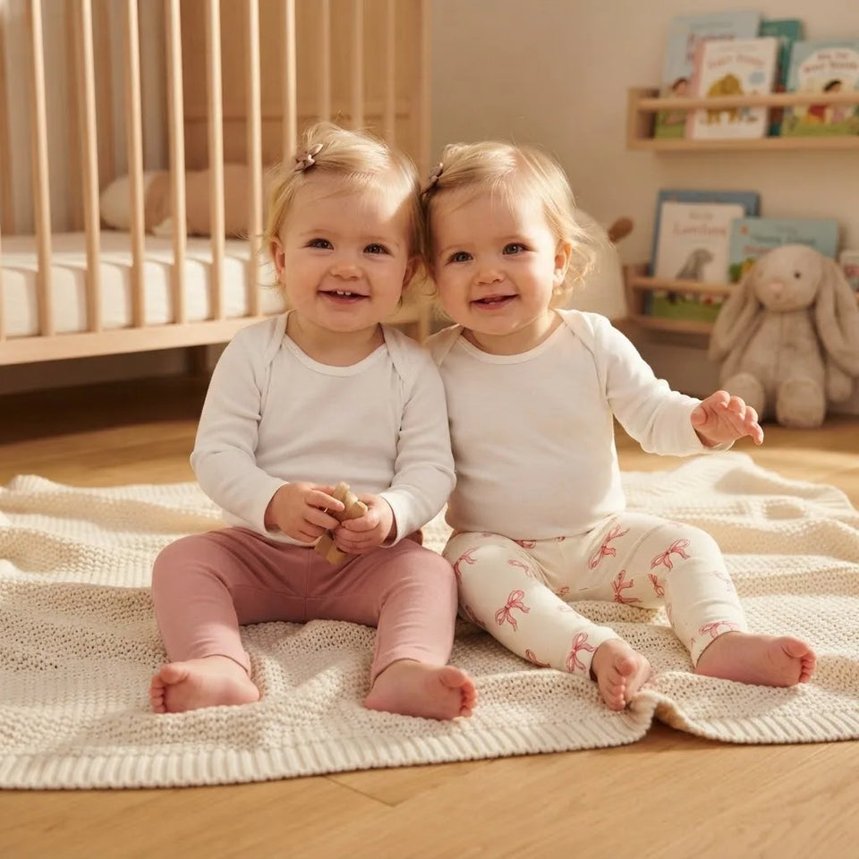Sinsay Baby Girl's Cream & Pink Bow Printed Pack Of 2 Leggings
