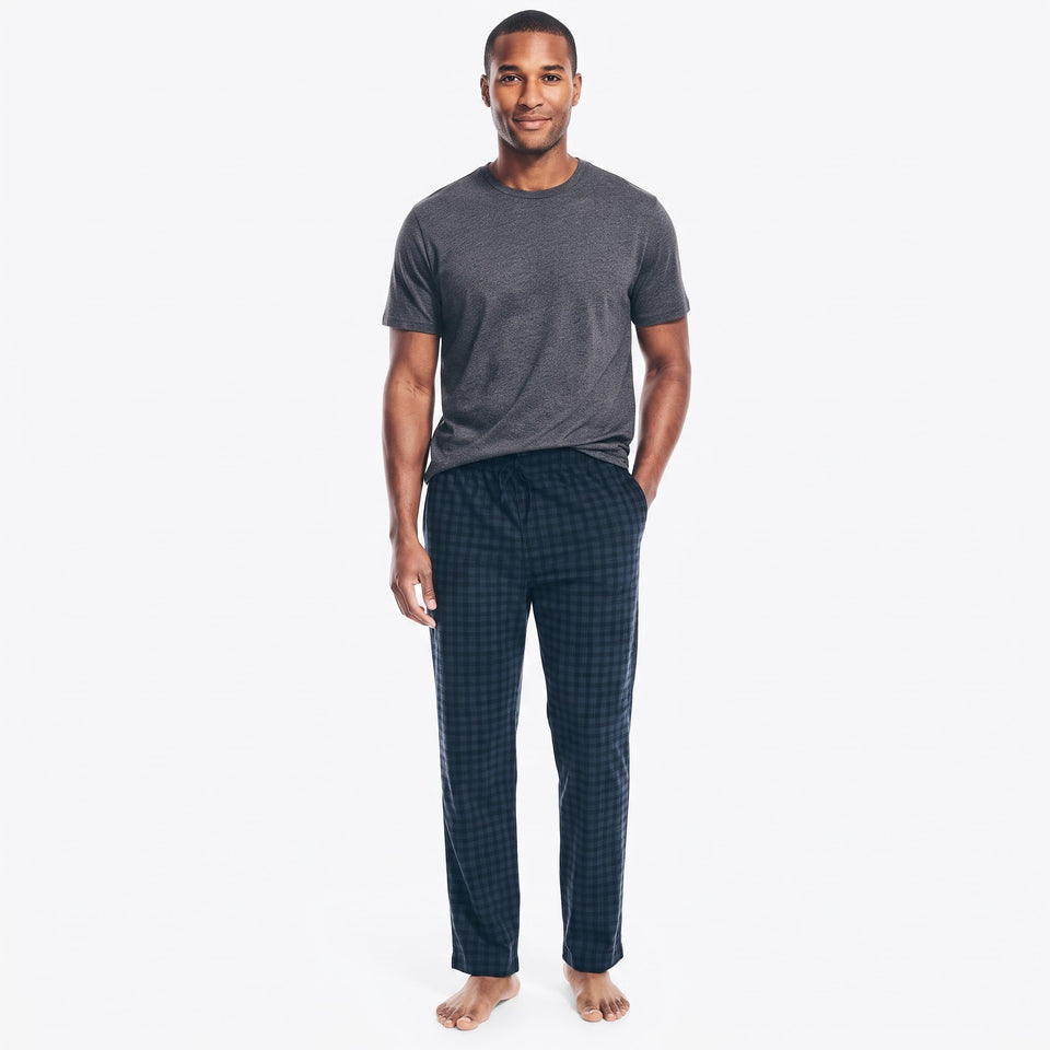 Nautica Men's Navy & Black Plaid Flannel Pajama Bottom