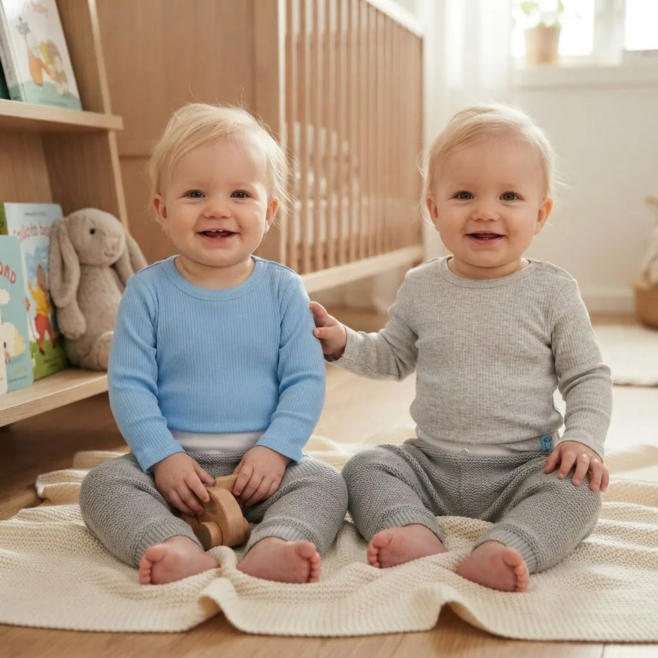 Sinsay Baby Boy's Light Grey & Blue Ribbed Pack Of 2 Plain Blouses