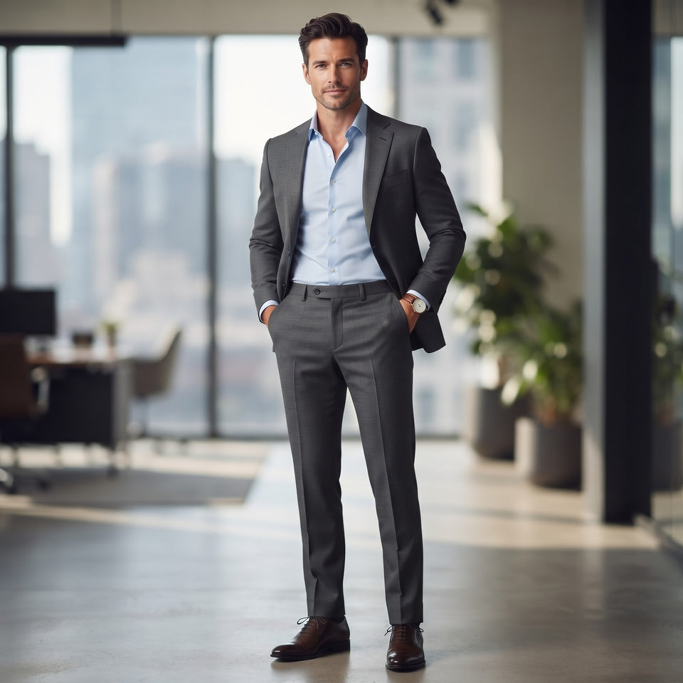 Chaps Men's Dark Grey Slim Fit Classic Trousers
