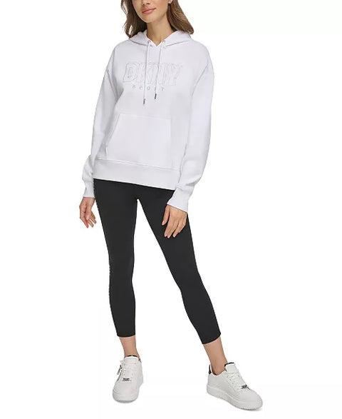 DKNY Women's White Glitter-Logo Pullover Hoodie | DKNY In Lebanon