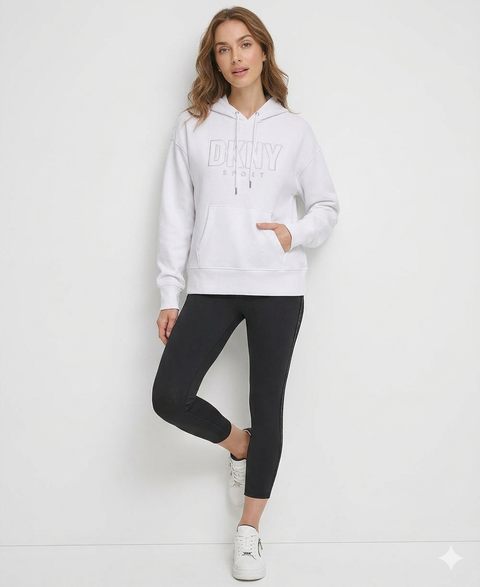 DKNY Women's White Glitter-Logo Pullover Hoodie | DKNY In Lebanon