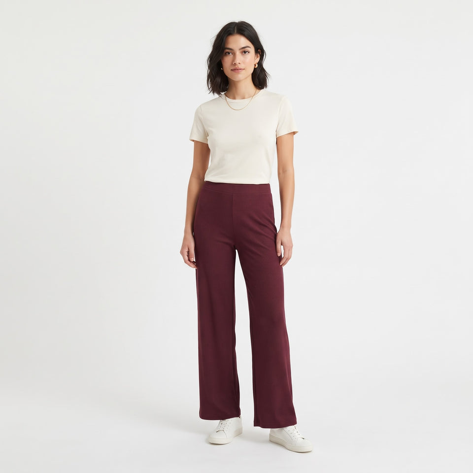Banana Republic Women's Burgundy Ribbed Wide Leg Casual Pants