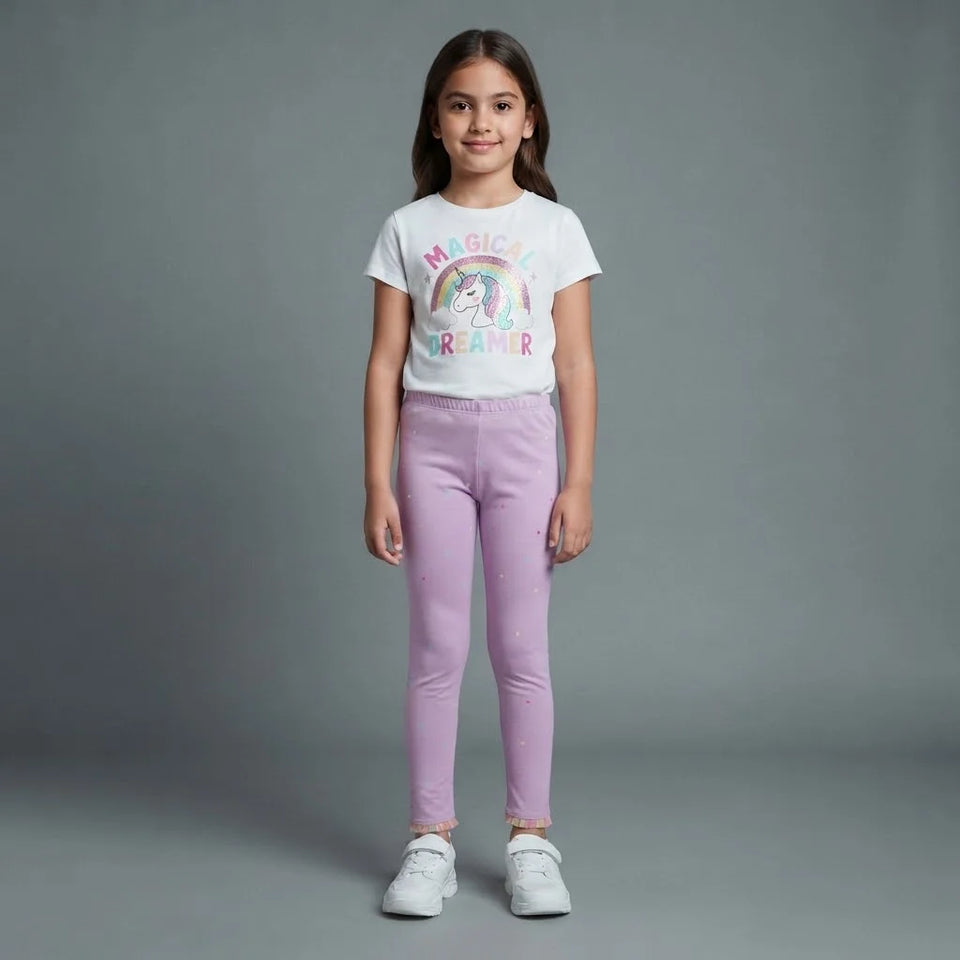 Sinsay Girl's Lilac Polka Dots Pattern Leggings
