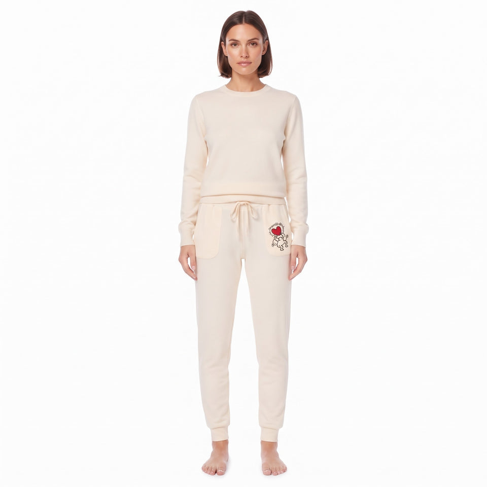 Keith Haring Women's Cream Fleece Graphic Print Pajama Bottom