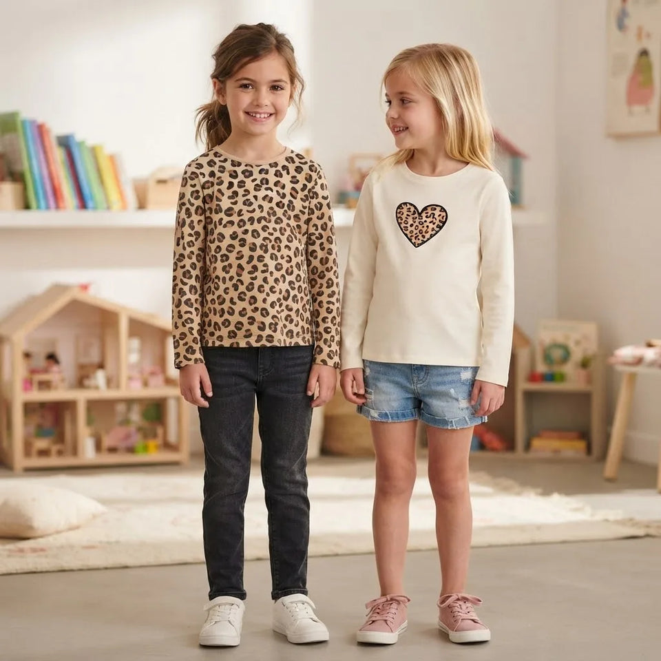 Sinsay Girl's Off White & Sand Animal Print Pack Of 2 Blouses